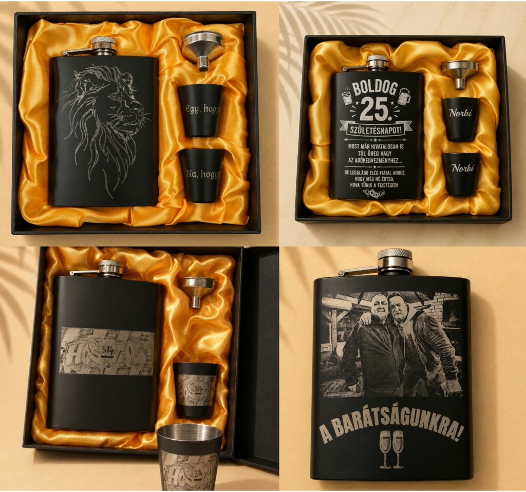 Panther Flaska szett ajándék dobozban 8oz( 2,36dl ) + 2db pohár
